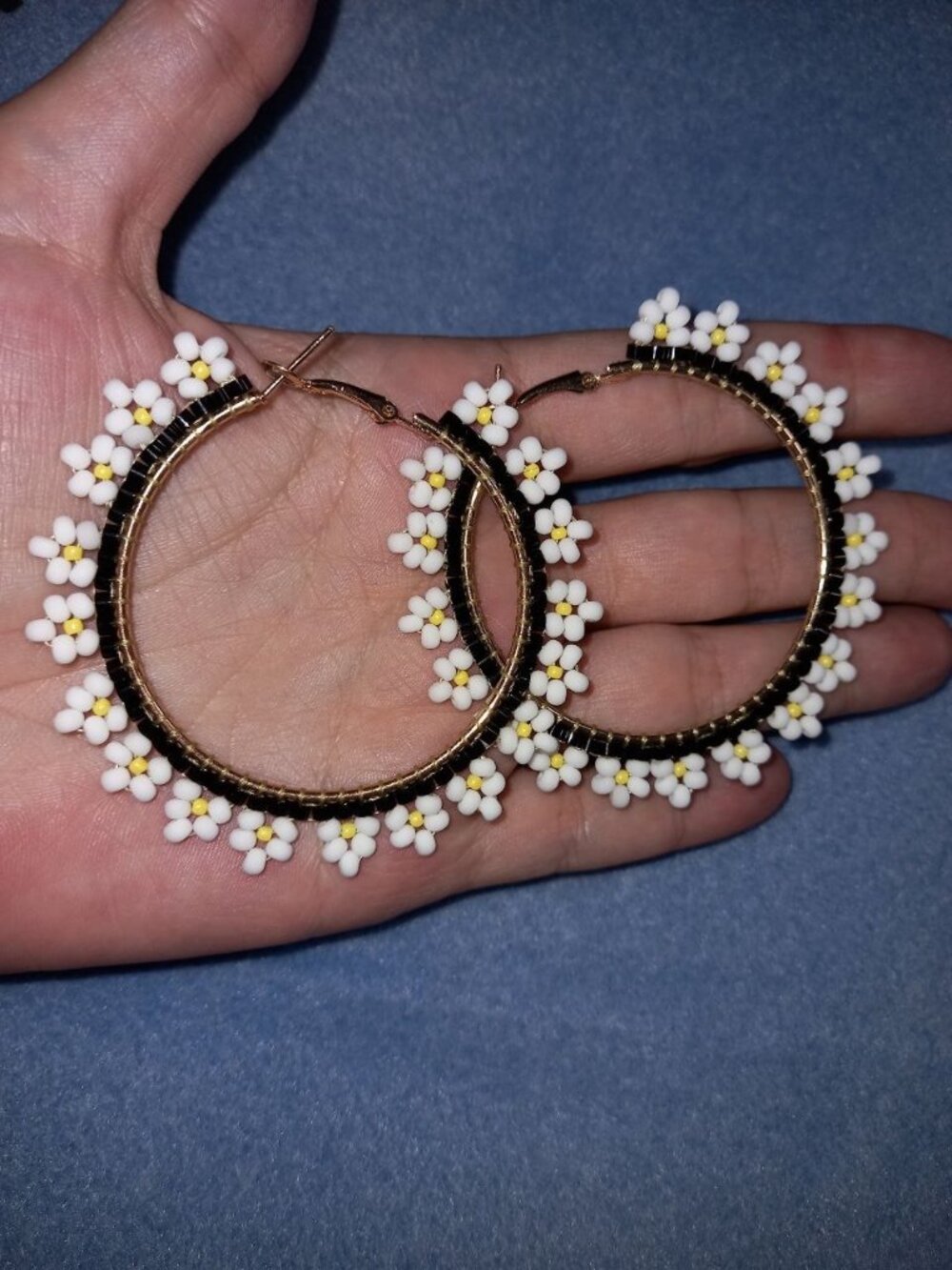 Handmade Beaded Daisy Hoop Earrings 5 cm